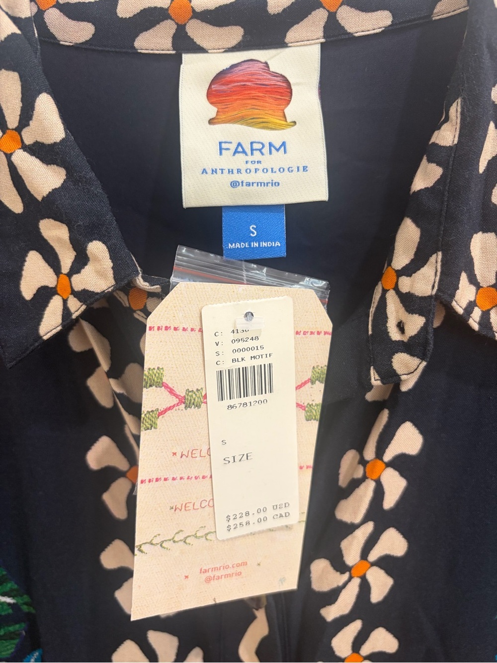 FARM Rio Black Maxi Shirt Dress with Orange Yellow Green and Blue Floral Print - Picture 4 of 7
